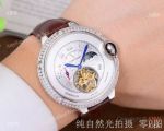 Best Copy Ballon Bleu de Cartier Watches Silver Dial Brown Leather Band